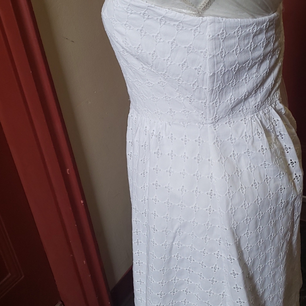 Banana Republic White Eyelet Strapless Dress SZ 0 - Picture 13 of 15